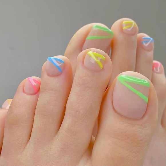 Uñas postizas Teilihai, cortas y cuadradas, punta francesa, 24 unidades