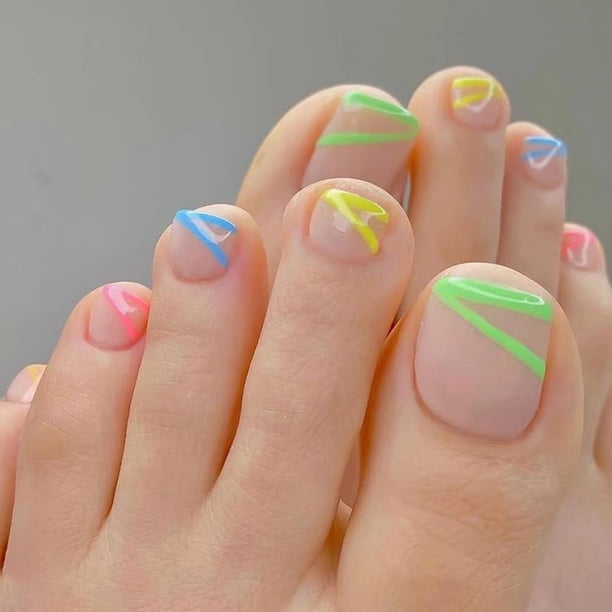 Uñas postizas Teilihai, cortas y cuadradas, punta francesa, 24 unidades