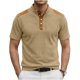 thumbnail image 3 of Ceisia Men's Loose Fit Ribbed Polo Shirt Short Sleeve Stand Collar Color Block Casual Daily Summer Tops Khaki L Gifts, 3 of 4