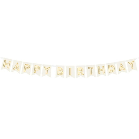 White and Gold Happy Birthday Banner by Way to Celebrate 6 ft