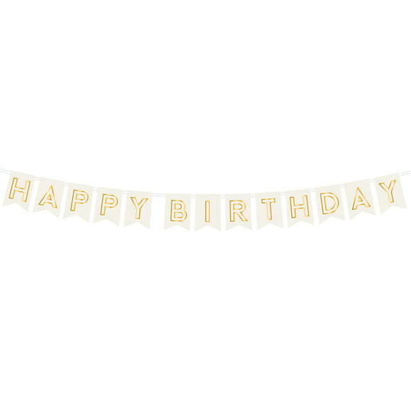 Way to Celebrate White and Gold Happy Birthday Banner