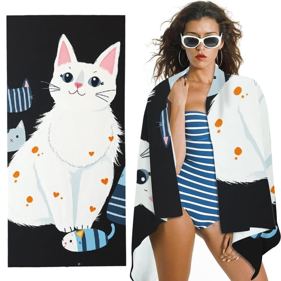 RKSupls Cat Microfiber Beach Towel, Extra Large Quick Dry Lightweight Towel for Travel Swimming Camping, Soft Super Absorbent- 30x60 in