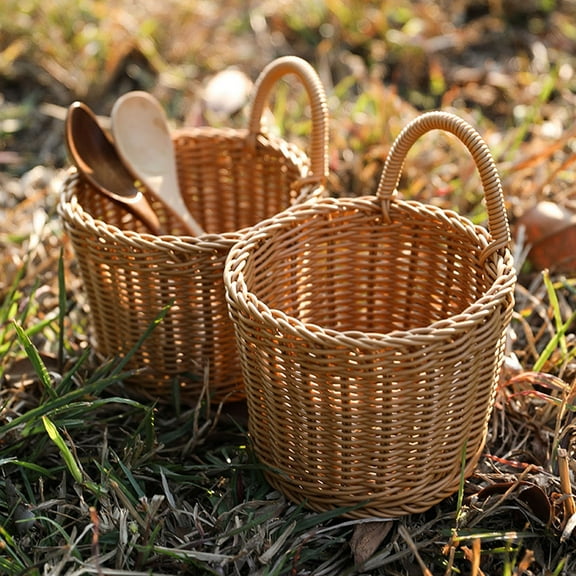 WHAMVOX  Kitchen Storage Hanging Basket Seagrass Veggies Wire Baskets Wicker Light Brown