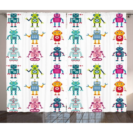 Nursery Curtains 2 Panels Set, Colorful Cartoon Set of Robot Figures Futuristic Funny Mascots Friendly Androids, Window Drapes for Living Room Bedroom, 108W X 108L Inches, Multicolor, by (Best Rom Site For Android)