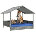 thumbnail image 4 of Uforic Large Dog House Indoor Outdoor, Wicker Dog House with Waterproof Roof and Washable Cushion Blue,32.9"L x 27.6" W x 28.3" H, 4 of 9