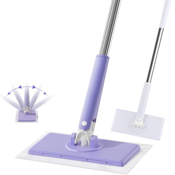 Mopa sin lavado y manos libres | Toalla facial desechable compatible | Limpiador de pisos multi-superficie para seco y húmedo | Cabezal giratorio de microfibra 360° | Compacto para apartamentos y