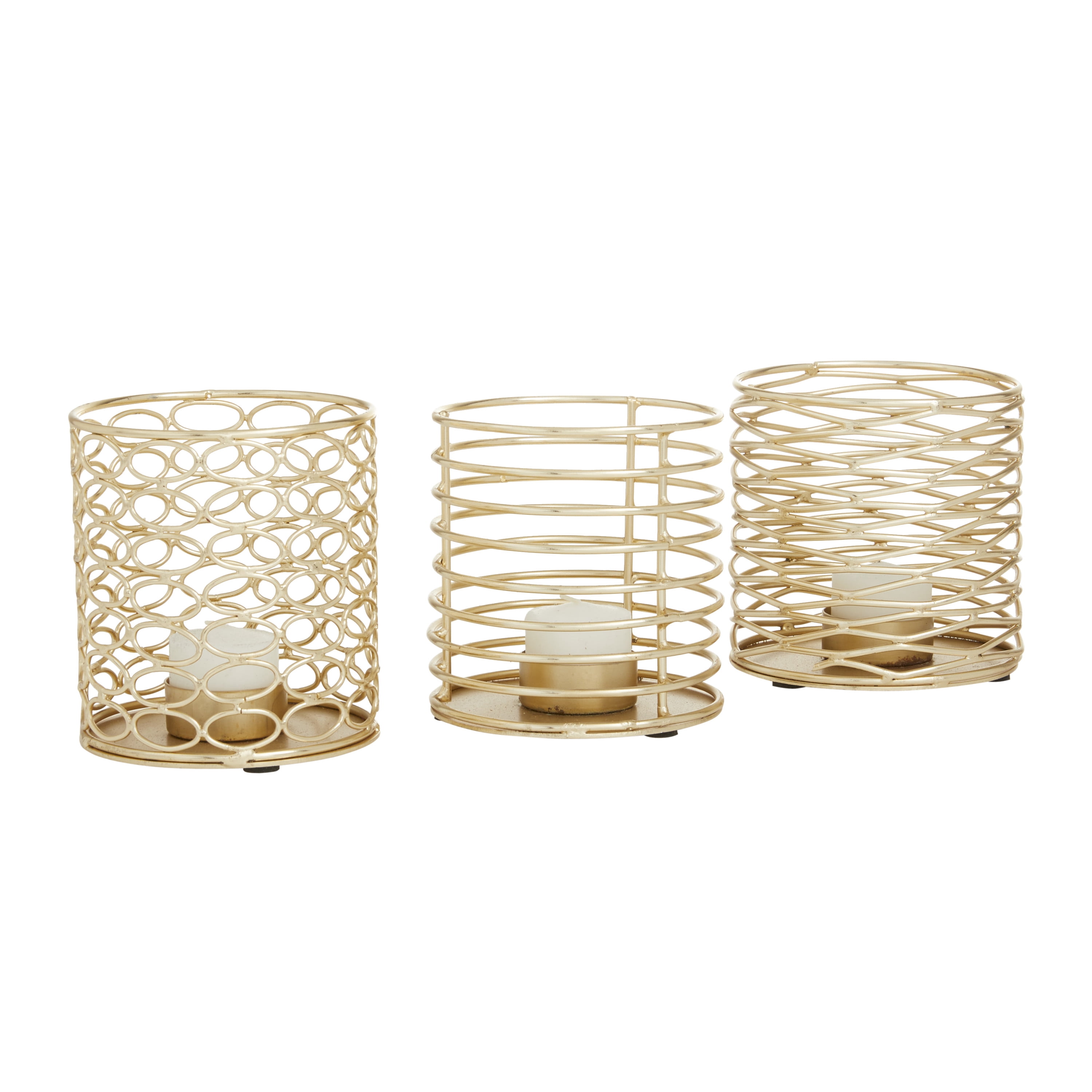 DecMode 4 in W, 4 in H Iron Glam Candle Holders, Gold, 3-Piece