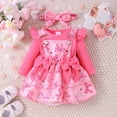 thumbnail image 3 of Enyan Newborn Baby Girl Fall Winter Clothes Long Sleeve Romper Top+Suspender Dress+Headband 3-Piece Set Infant Cute Casual Outfits Hot Pink,0-3 Months, 3 of 7