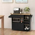 thumbnail image 4 of Topbuy Kitchen Island Cart with Drop-Leaf & Power Outlet Rolling Kitchen Cart on Wheels with Microwave Shelf Glass Holder Black & Natural, 4 of 9