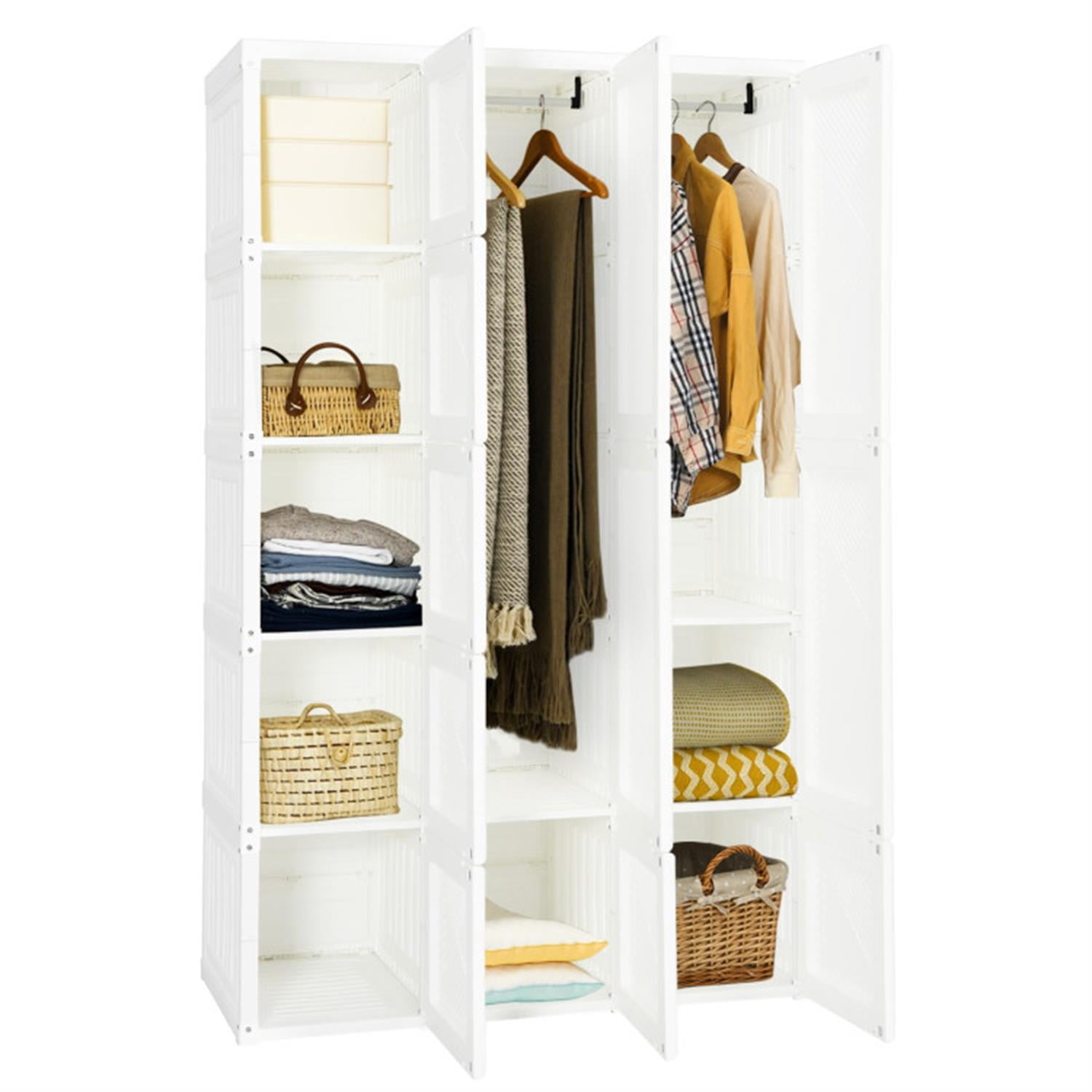 Demi Bonn Foldable Bedroom Armoire Portable Wardrobe Closet Clothes Storage Organizer with 10 Cubes, Magnet Doors, White
