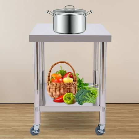 

Miumaeov 2-Tier Stainless Steel Table for Prep Work Commercial Steel Prep Worktable with Caster Wheels and Shelf Heavy Duty for Restaurant 23.62*23.62*33.46in Load 661lbs