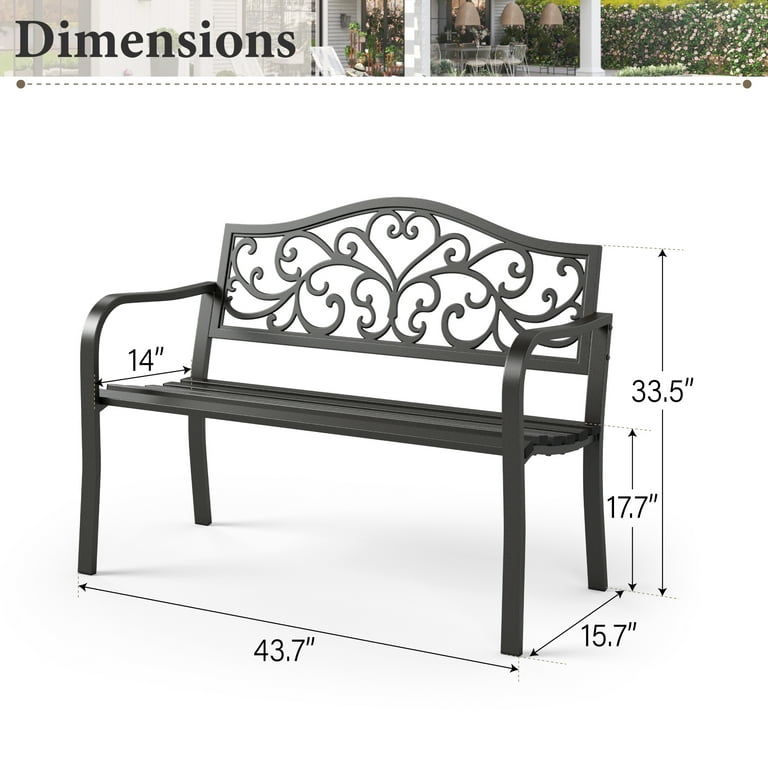Summit Living Outdoor Garden Bench with Armrests, Black photo 6