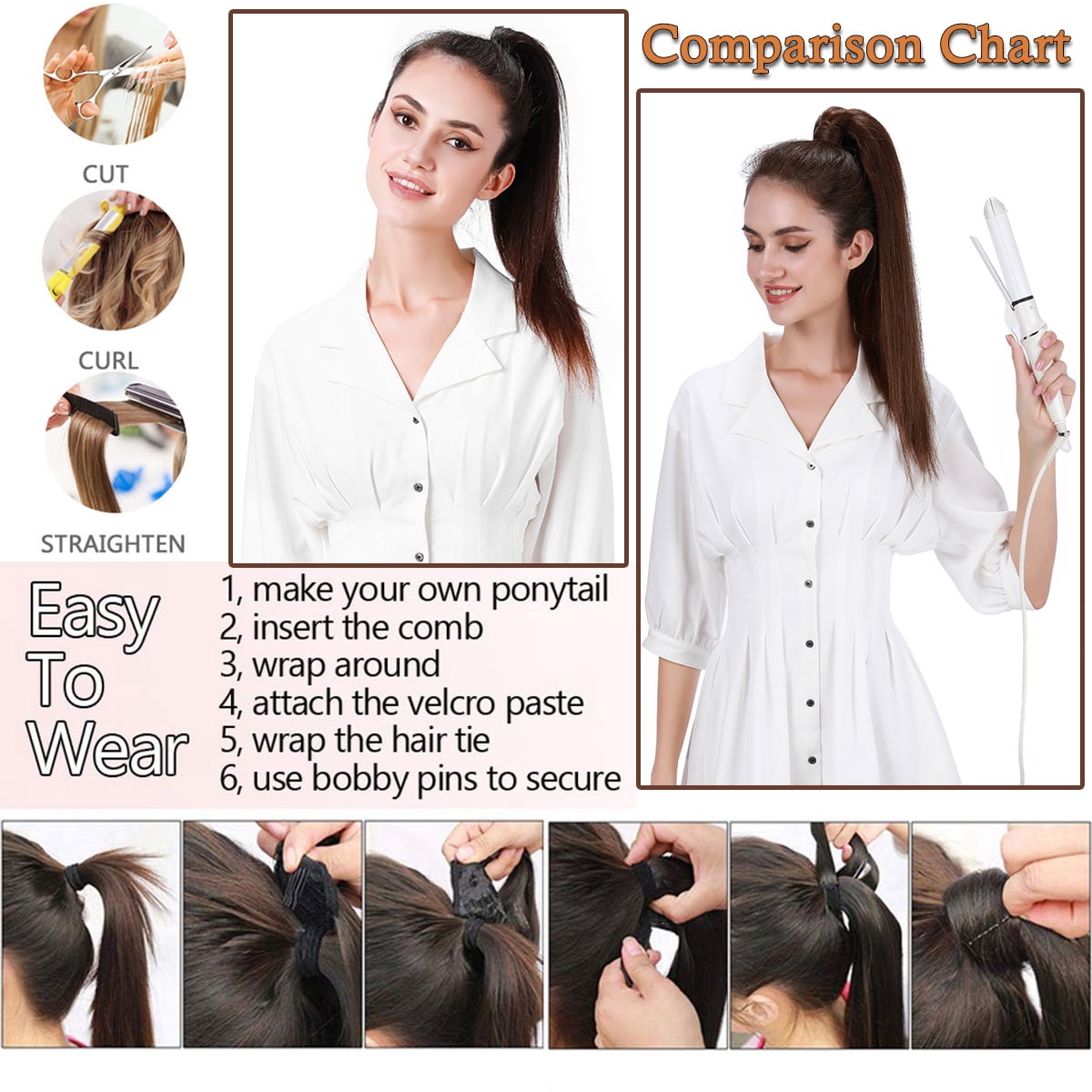 SEGO Clip in Hair Extensions Human Hair 100% Remy Human Hair Wrap Around Ponytail Extension Thick Long Straight Hairpiece with Comb Magic Paste Pony Tail