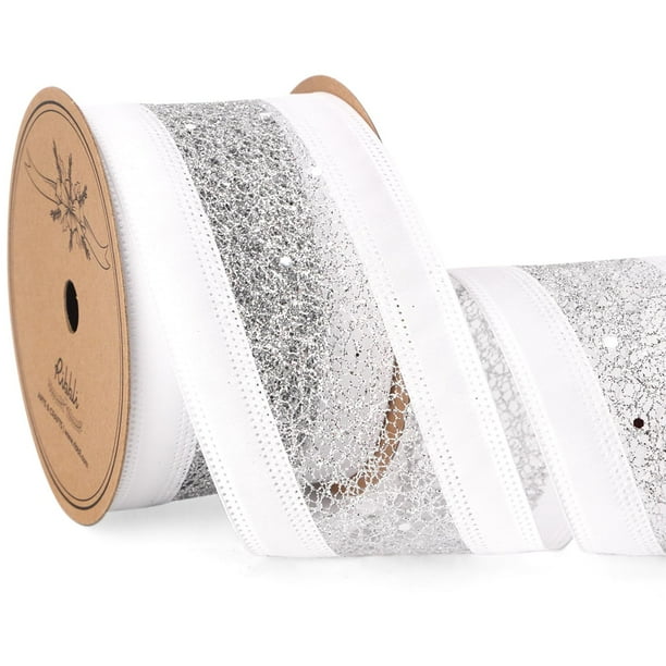 Cinta decorativa Ribbli satinada con alambre de 6 cm y 9 m, color blanco brillante