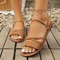 thumbnail image 5 of Fiaer Women's Gladiator Flat Sandals Summer Comfort Round Open Toe on Strap Thong Beach Shoes Brown 9.5, 5 of 9
