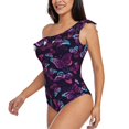 thumbnail image 3 of Picia Purple Butterfly Pattern Women's One Piece Swimsuits,One Shoulder Swimwear Asymmetric ,Ruffle Monokinis Bathing Suits,High Waisted Flattering Bathing Suits-Medium, 3 of 8