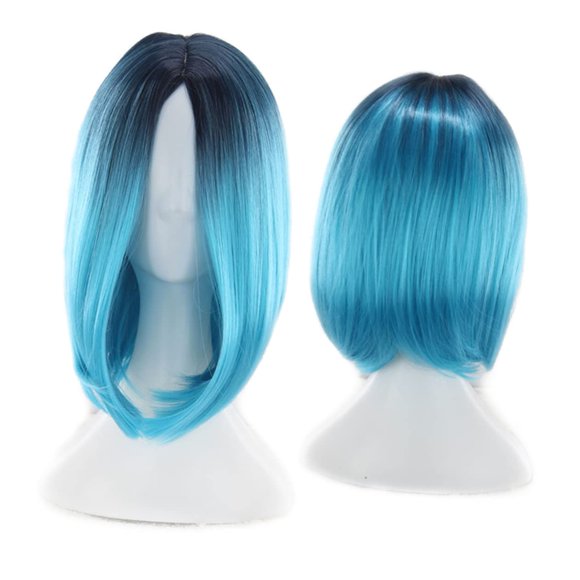 Blue Bob Wig Lace Front Gradient Bob Hair Cosplay Wig Short Straight Synthetic Topper Assorted Color Medium