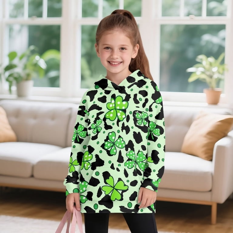 Xoenoiee Green Shamrock Leopard Print Sweatshirt Dress for Girls St.  Patrick's Day Long Hoodies Kids Long Sleeve Pullover Top Active Fall  Clothes Hooded Sweater Outfits, Size 13-14 Years - Walmart.com