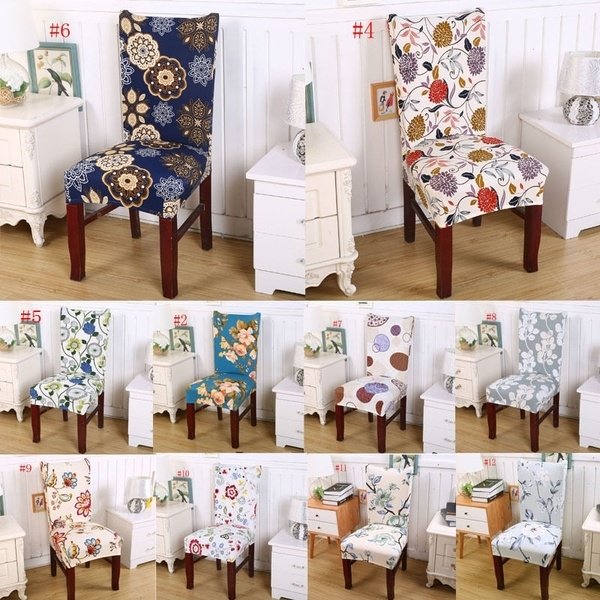 Flower Printed Spandex Stretch Dining Chair Protector Cover Removable Washable Dining Room Shabby Chair Slipcover Decoration