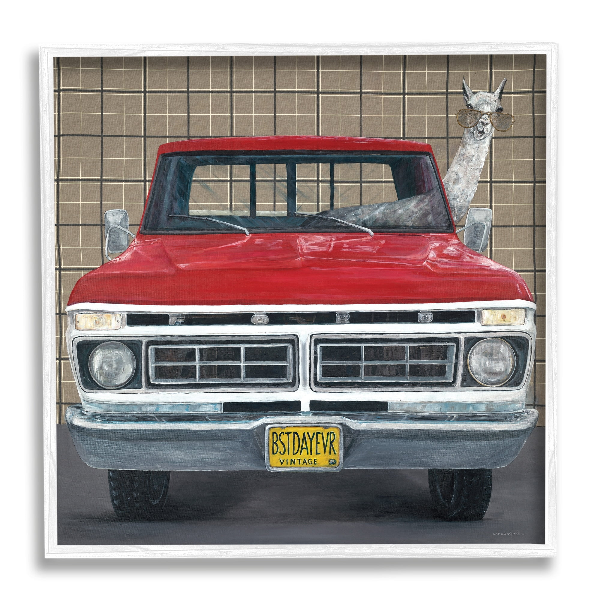 Stupell Industries Llama Aviator Sunglasses Red Truck Best Day Ever, 17 x 17, Design by Kamdon Kreations