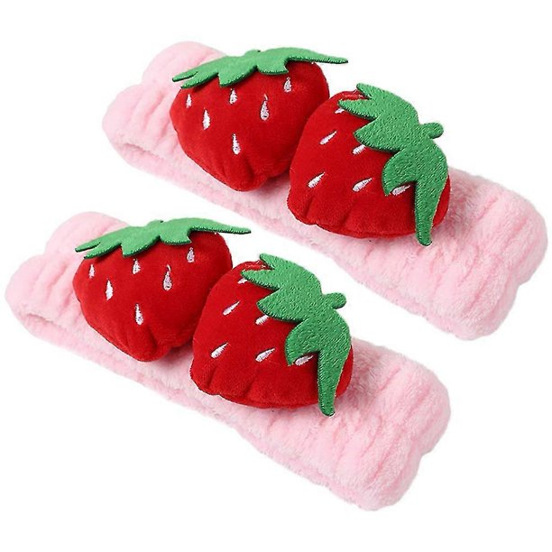 2 Pcs Cute Strawberry Headbands, Soft Washing Face Makeup Hair Bands Elastic Spa Shower Yoga Sports Headwraps, Hair Accessories For Women And Girls