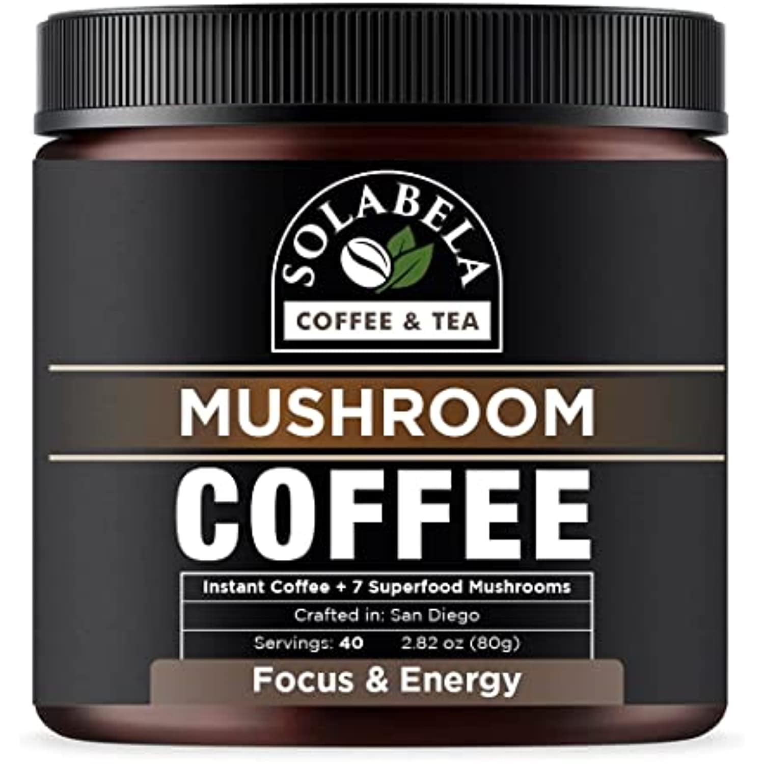 Solabela Coffee Organic Mushroom Coffee (40 Servings) With 7 Superfood Mushrooms, Great Tasting Arabica Instant Coffee, Includes Lions Mane, Reishi, Chaga, Cordyceps, Shitake, Mitake, And Turkey Tail