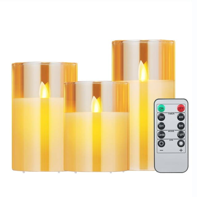 Zootealy LED Flameless Candle Set with Remote Control and Glass Holders - Realistic Flickering Warm Light, Long-lasting Battery Operated Candles for Home Decor, Parties, and Special Occasions