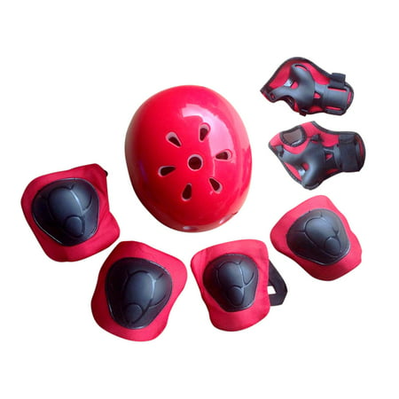 7pcs Size M Kids Protective Gear Set Mine Shaped Elbow Wrist Knee Pads and Plum Blossom Helmet Sport Safety Protective Gear Guard for Children Skateboard Skating Cycling Riding