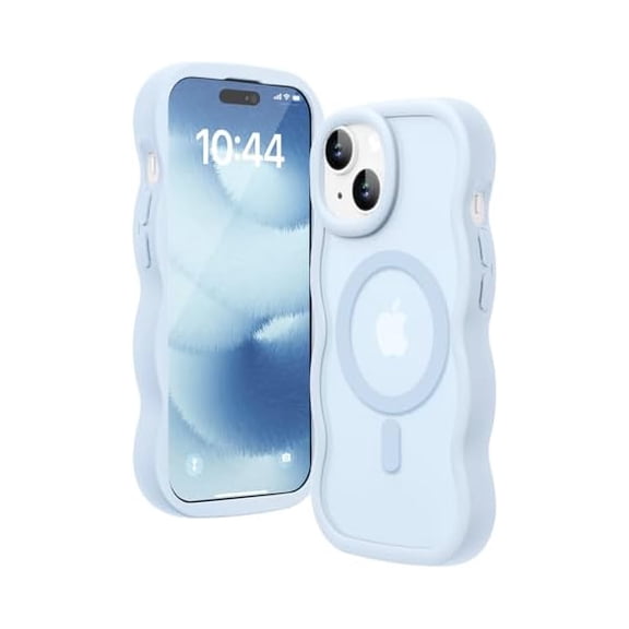 xixishop Magnetic for iPhone 15 Case, Compatible with Magsafe Wavy Frame Cute Translucent Matte Hard Back Silicone Bumper Shockproof Phone Case for iPhone 15 Women Girls, Light Blue