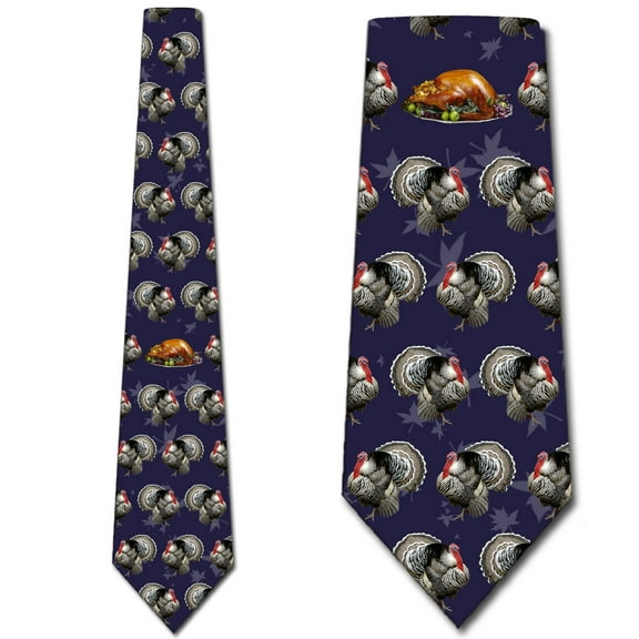 Turkey Dinner Navy Ties Mens Thanksgiving Necktie by Three Rooker