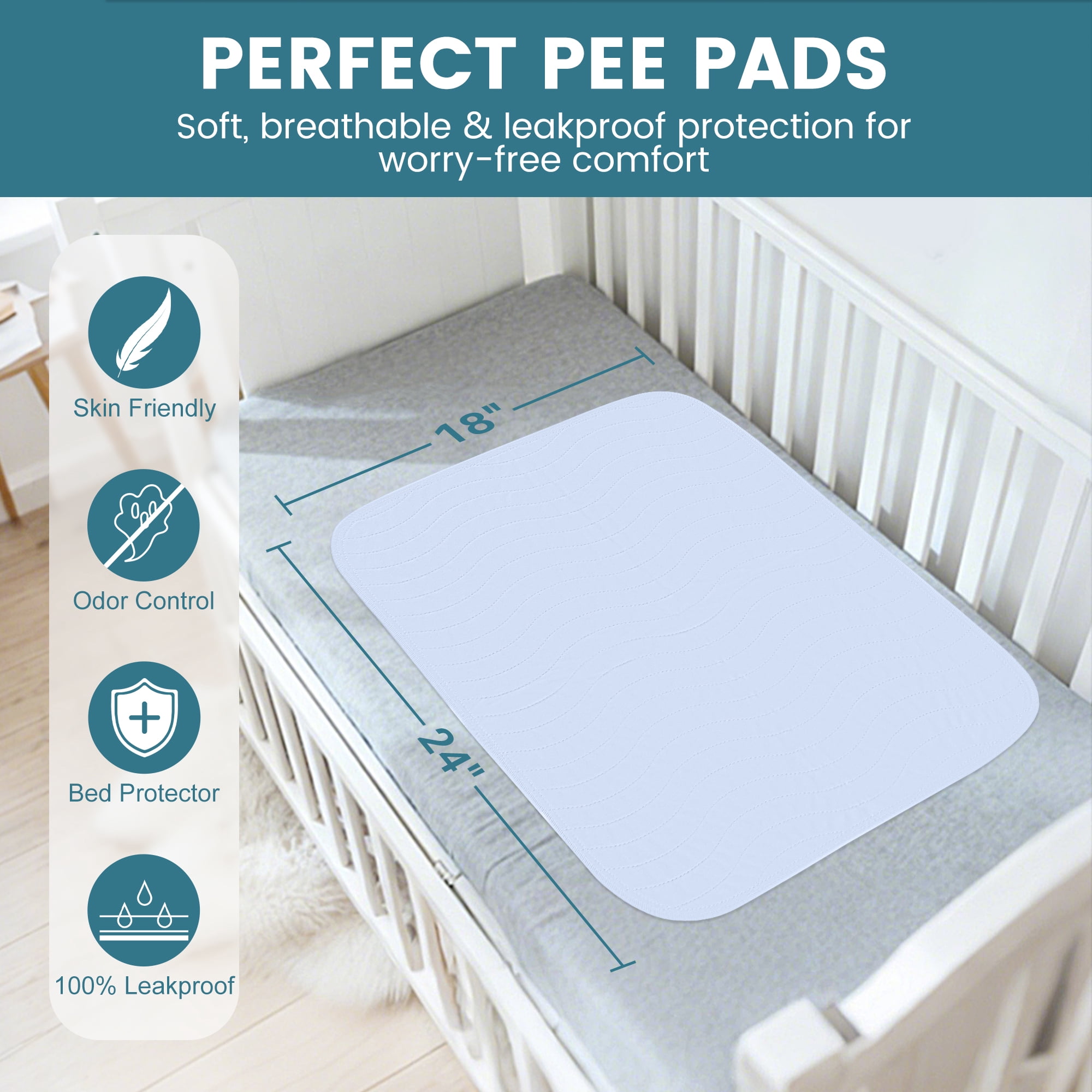 KEKOY 18x24inch 4 Layer Reusable Incontinence Bed Underpad, 4 Pack Washable Super Waterproof Absorbent Bed Pads Incontinence Protection, Pee Pads for Adults, Dogs