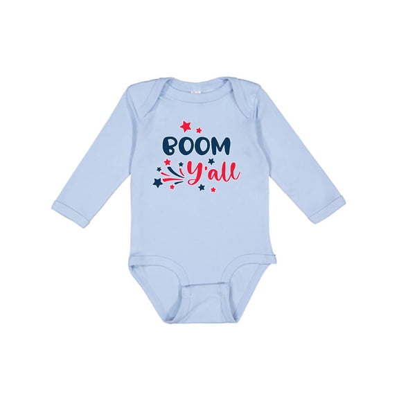 Inktastic 4th of July Boom Y'all with Red White and Blue Stars Boys or Girls Long Sleeve Baby Bodysuit