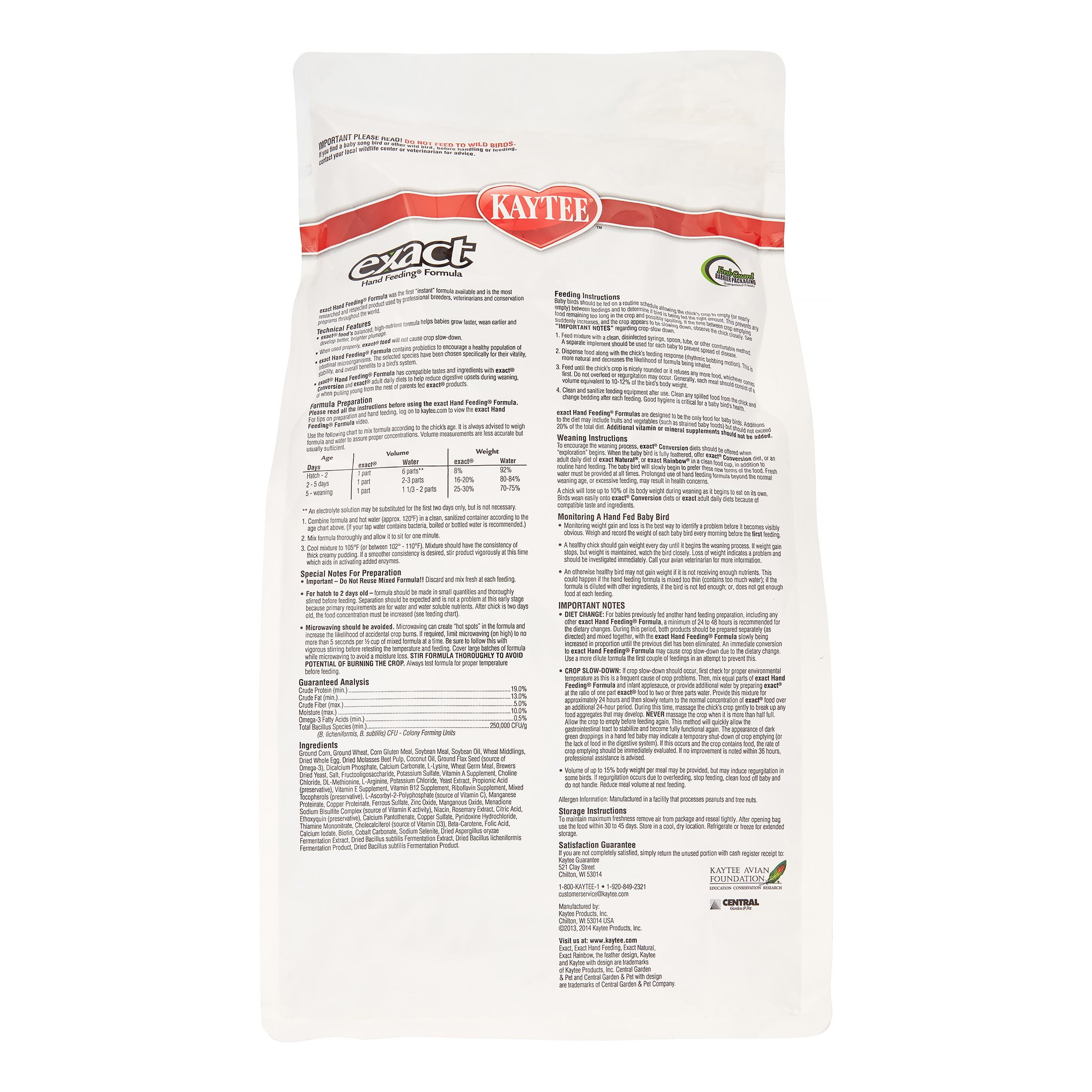 Kaytee Exact Hand Feeding Formula Baby Macaw Bird Food, 5 Lb