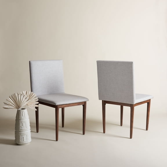 SAFAVIEH Couture Milana Contemporary Linen Solid Dining Chair, Walnut/Light Grey (Set of 2)