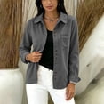 thumbnail image 3 of Zpanxa Fleece Jacket Women Corduroy Button Front Long Sleeve Shirt Jacket Loose Fit Solid Color Casual Lightweight with Pockets Fall Outerwear, 3 of 7