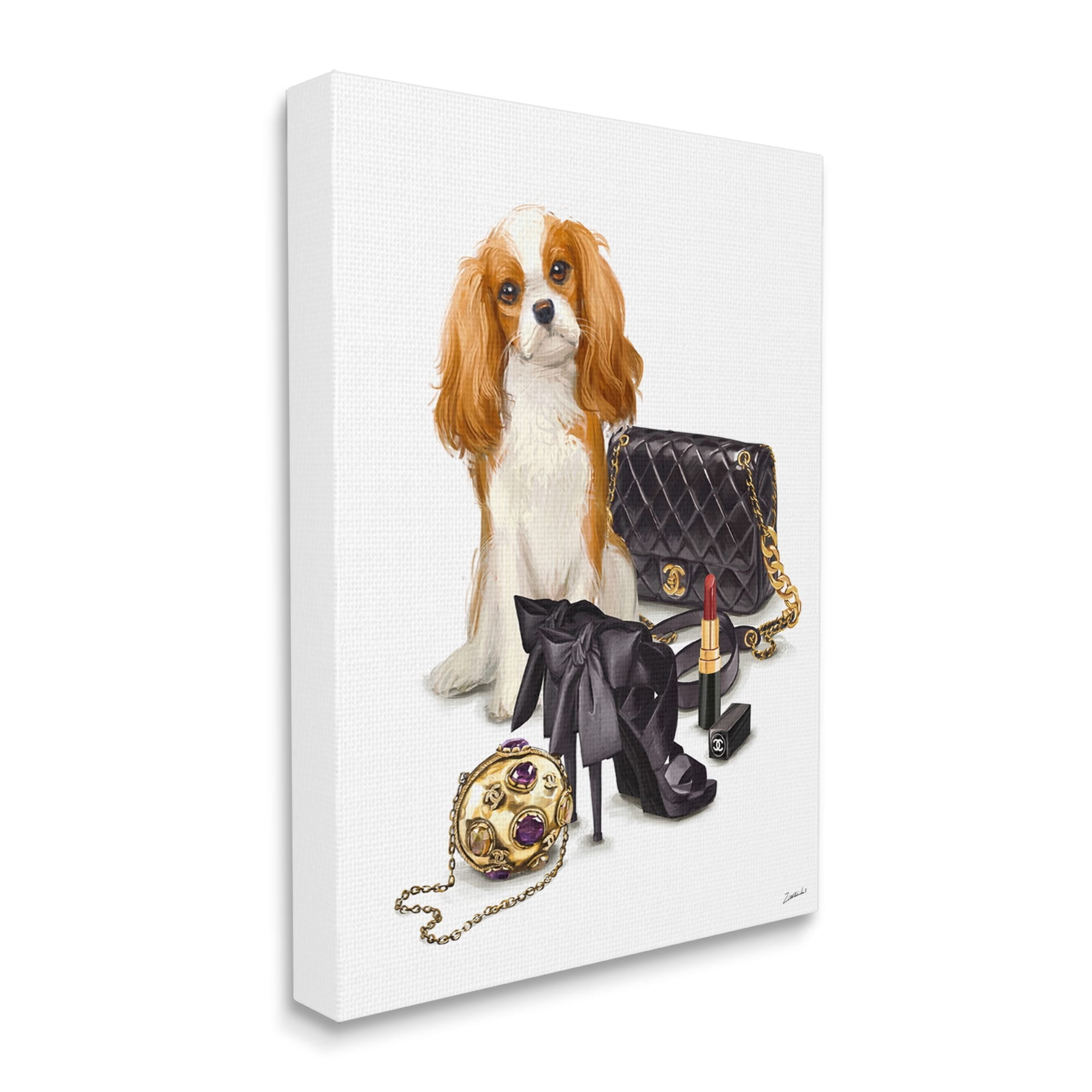 Stupell Industries Chick Black Fashion Accessories Stylish Glam Dog Canvas Wall Art, 24 x 30, Design by Ziwei Li