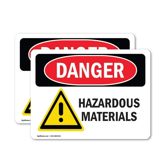 (2 Pack) Hazardous Materials OSHA Danger Sign 10 Inch X 7 Inch Vinyl Label Decal Sticker Weather Resistant, UV Protected for Workplace, Business, and Construction Site, Made in the USA