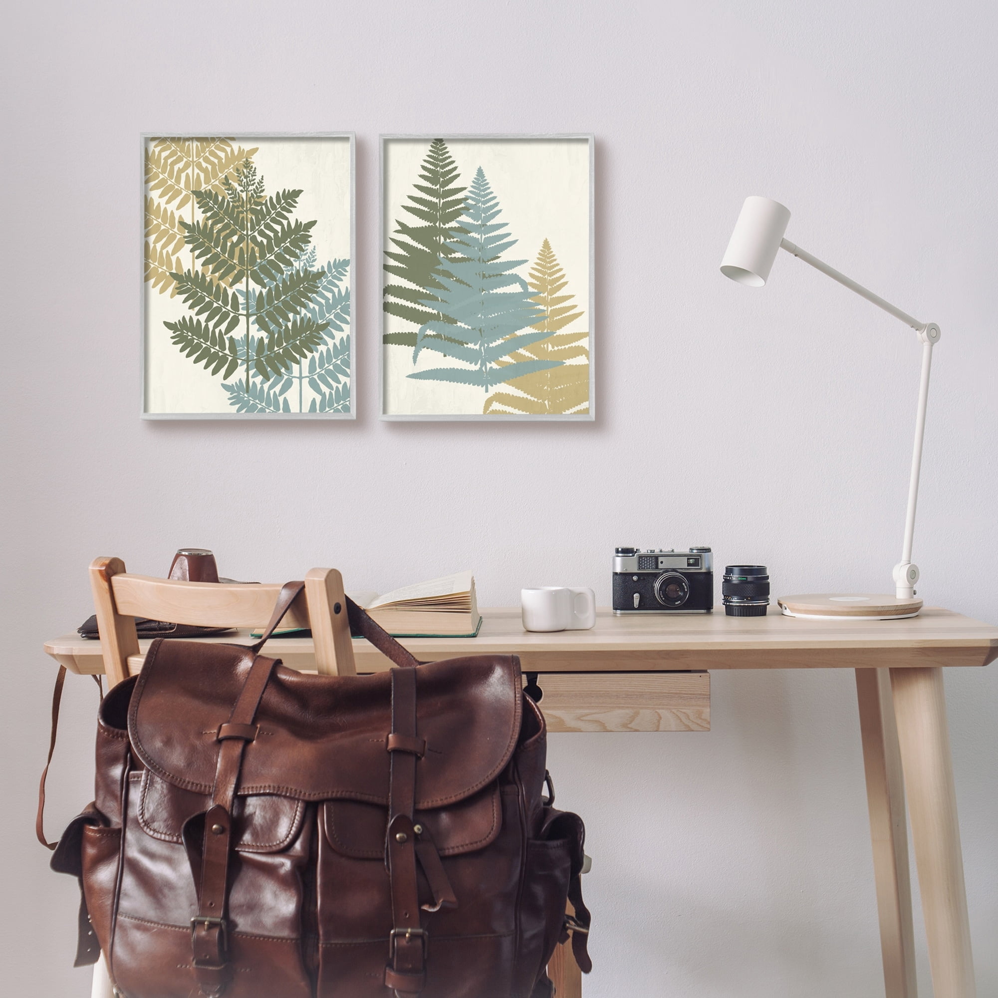 Stupell Industries Layered Fern Plants Botanical Leaves Muted Tones Graphic Art Gray Framed Art Print Wall Art, Set of 2, Design by Kim Allen