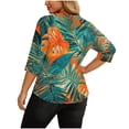 thumbnail image 5 of Womens Summer Tops 2026 Plus Size Fashion 3/4 Sleeve Casual Printed V-Neck T-shirt Button Spring Tops, 5 of 8