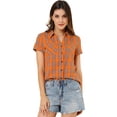 thumbnail image 1 of CamiDe Cuadros Estilo Western De Algodón Clásico Con Botones PaMujer NaranL, 1 of 6