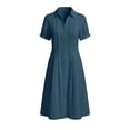 thumbnail image 6 of Guieoi Womens Dresses Plus Size Loose-Fit Summer Fashion Cotton-Linen-Look Dress with Lapel Short Sleeves and Long Hem Blue M, 6 of 6