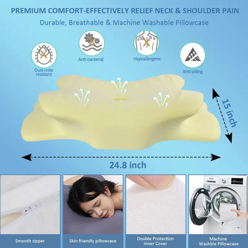 Orthopedic Cervical Memory Foam Pillow Butterfly Shape Bed Pillow Support Sleeping Pillow, Neck Pillows for Side Sleepers, Back/Stomach Sleepers for Neck and Shoulder Pain