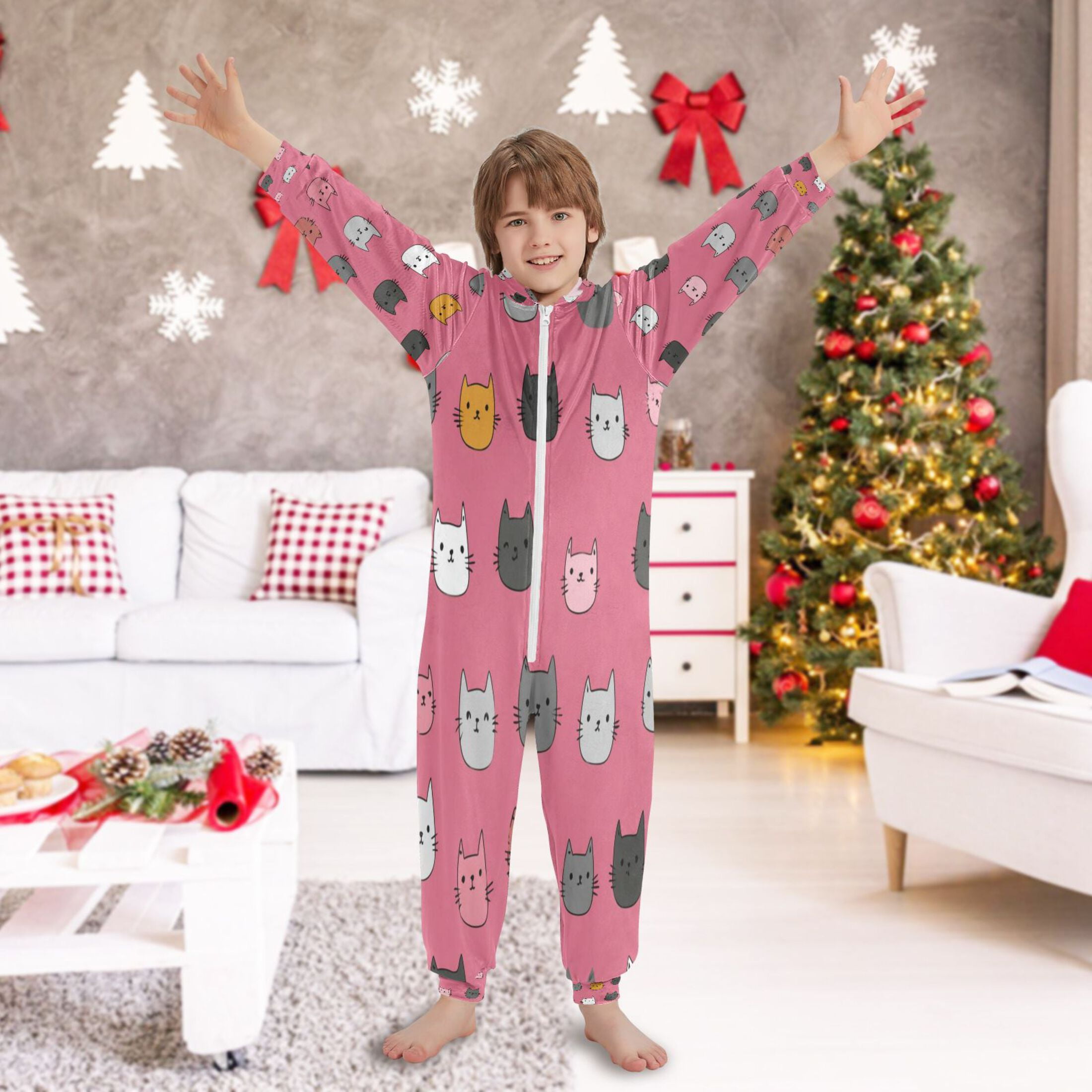 Vzayyk 4T-14Y Size Aviliable Cozy One-Piece Footless Sleeper Pajama Cartoon Kitty