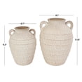 thumbnail image 3 of DecMode 11", 9"H Textured Cream Ceramic Vase with Handles and Terracotta Accents, Set of 2, 3 of 10