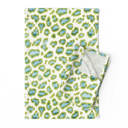 

Printed Tea Towel Linen Cotton Canvas - Leopard Blue Green Watercolor Animal Skin Abstract Painterly Print Decorative Kitchen Towel by Spoonflower
