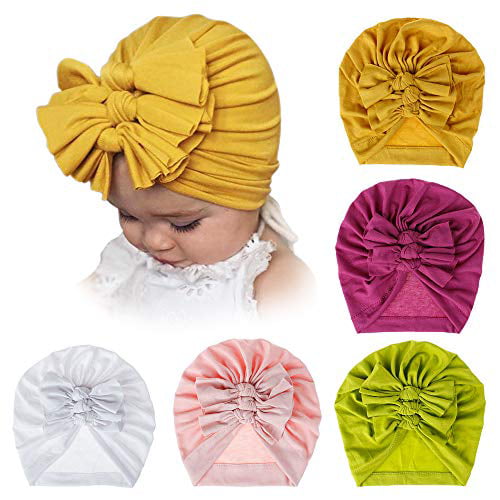 HUIXIANG Newborn Baby Hospital Hat Soft Cotton Toddler Kids Girl Head Wrap with Big Bow Cap 