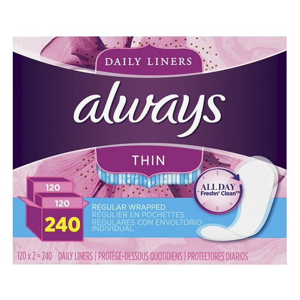 Always Regular Thin Unscented Pantiliners, 240 ct.