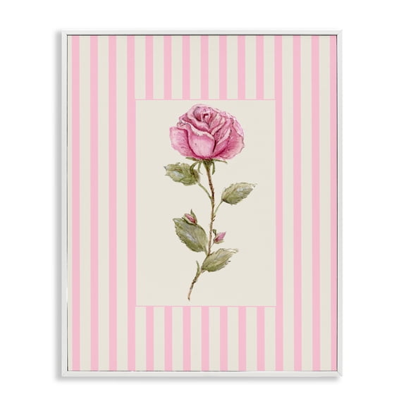 Pink Stripe Rose White Framed Giclee Art, design by Lisa Wehmeyer