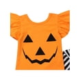 thumbnail image 4 of 1-6T Toddler Baby Girl Halloween Clothes Set Smil Face Ruffle Sleeve Shirt Top +Flare Pants Outfit, 4 of 7