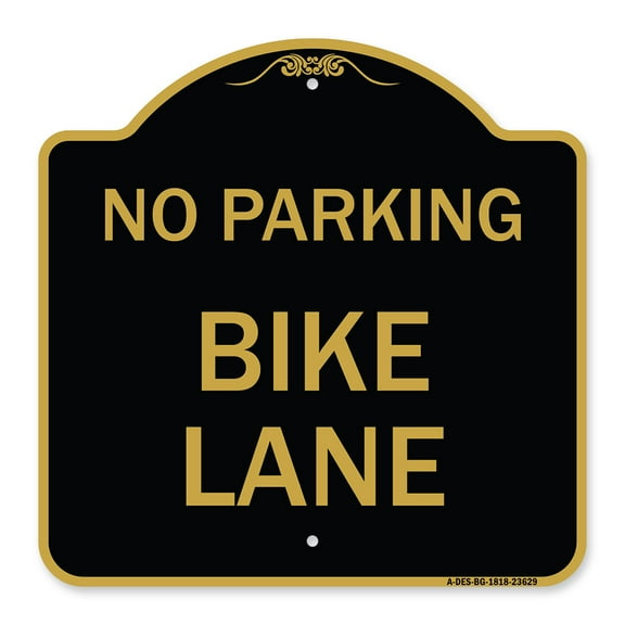 SignMission A-DES-BG-1818-23629 18 x 18 in. Designer Series Sign - No Parking Bike Lane&#44; Black & Gold
